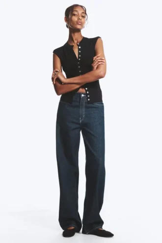 Rail Mid Rise Loose Wide Jeans – Blue Rinse – Dark Blue Rail Mid Rise Loose Wide Jeans – Blue Rinse – Dark Blue