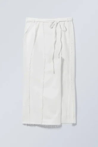 Raw-Edged Maxi Denim Wrap Skirt – White