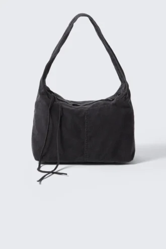 Rectangular Corduroy Shoulder Bag – Black