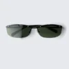 Rectangular Metal Frame Sunglasses – Black – Green Lenses Rectangular Metal Frame Sunglasses – Black – Green Lenses