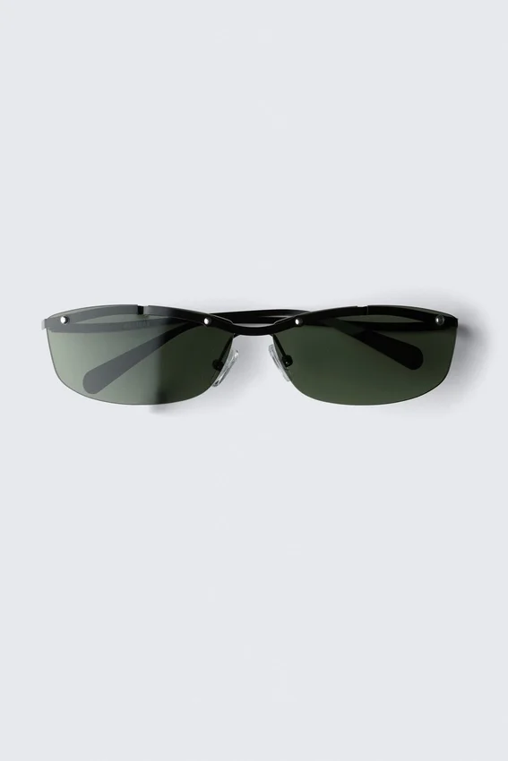 Rectangular Metal Frame Sunglasses – Black – Green Lenses Rectangular Metal Frame Sunglasses – Black – Green Lenses