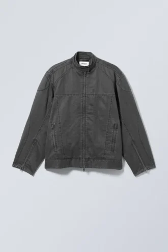 Reed Coated Biker Jacket – Washed Black