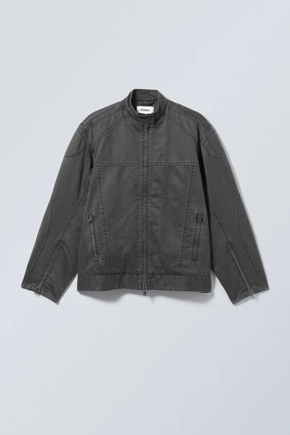 Reed Coated Biker Jacket – Washed Black Reed Coated Biker Jacket – Washed Black