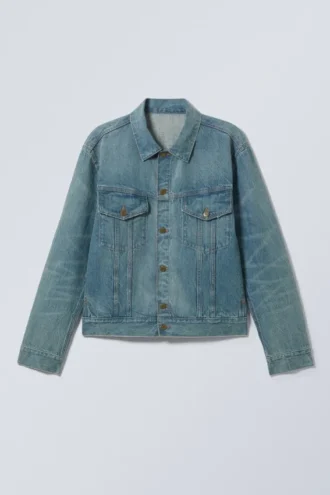 Regular Fit Denim Trucker Jacket – Dusty Cyan