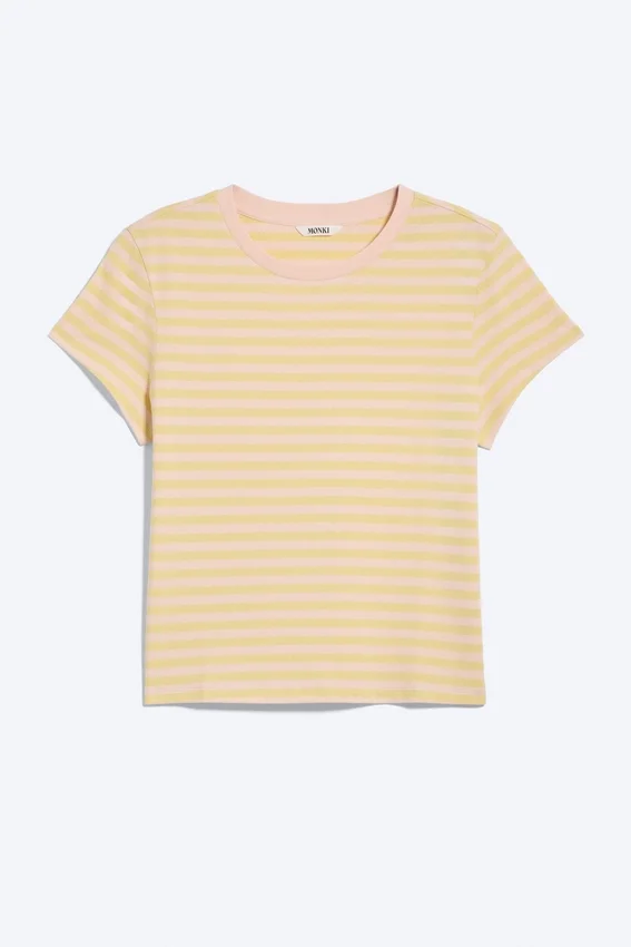 Regular Fit Mini T-Shirt – Striped Lime Yellow/Peach Pink Regular Fit Mini T-Shirt – Striped Lime Yellow/Peach Pink