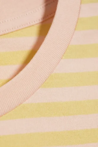 Regular Fit Mini T-Shirt – Striped Lime Yellow/Peach Pink