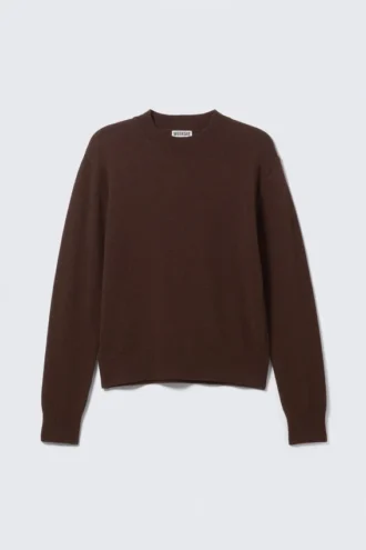 Regular Fit Wool-Blend Crew-Neck Sweater – Dark Brown