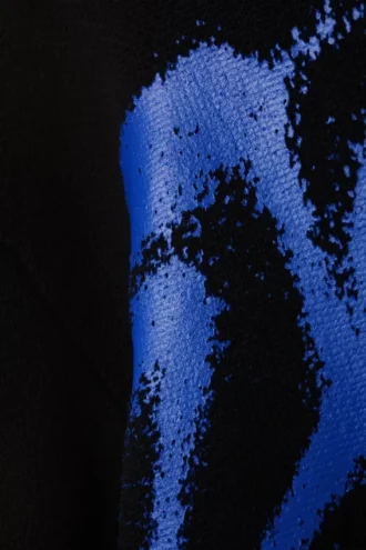 Regular Jacquard Knitted Graphic Sweater – Black – Blue Spray Paint