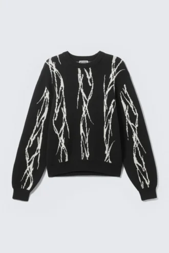 Regular Jacquard Knitted Graphic Sweater – Black – Iced Veins