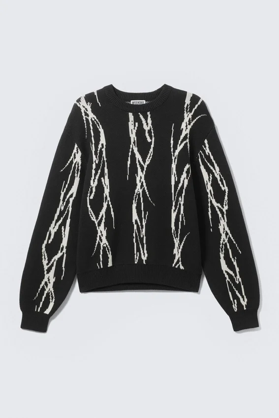 Regular Jacquard Knitted Graphic Sweater – Black – Iced Veins Regular Jacquard Knitted Graphic Sweater – Black – Iced Veins