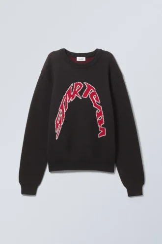 Regular Jacquard Knitted Graphic Sweater – Black – Star Team