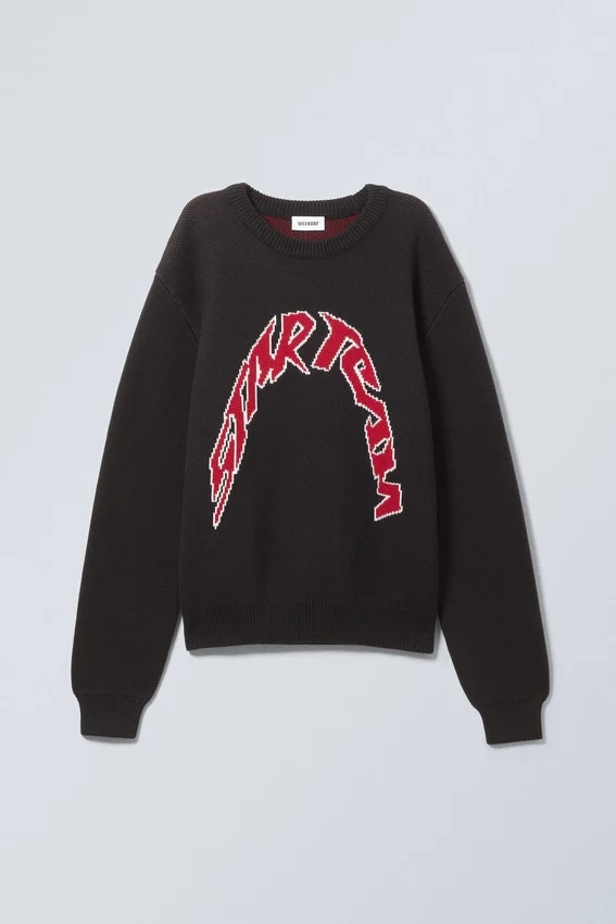 Regular Jacquard Knitted Graphic Sweater – Black – Star Team Regular Jacquard Knitted Graphic Sweater – Black – Star Team