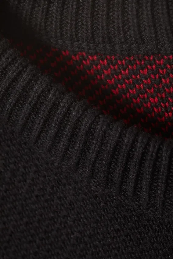 Regular Jacquard Knitted Graphic Sweater – Black – Star Team Regular Jacquard Knitted Graphic Sweater – Black – Star Team
