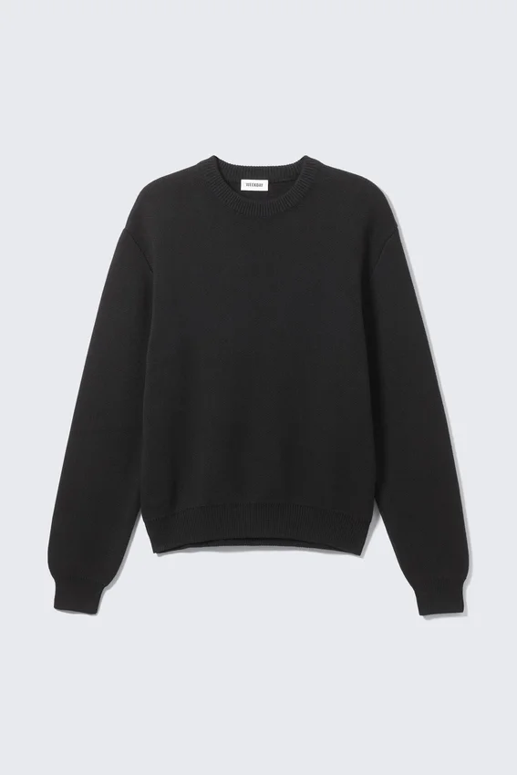 Regular Knitted Cotton Sweater – Black Regular Knitted Cotton Sweater – Black