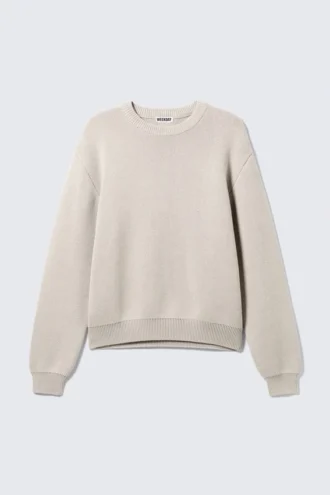 Regular Knitted Cotton Sweater – Dirty White