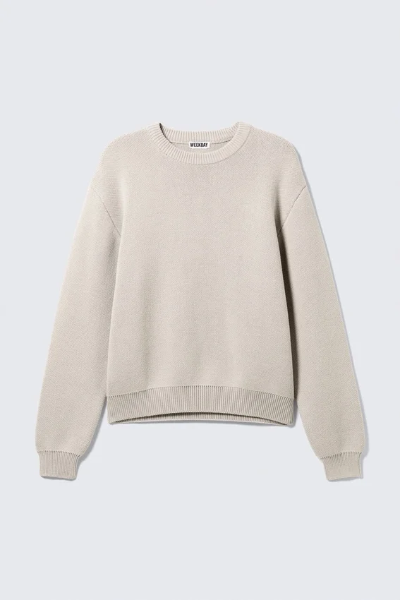 Regular Knitted Cotton Sweater – Dirty White Regular Knitted Cotton Sweater – Dirty White