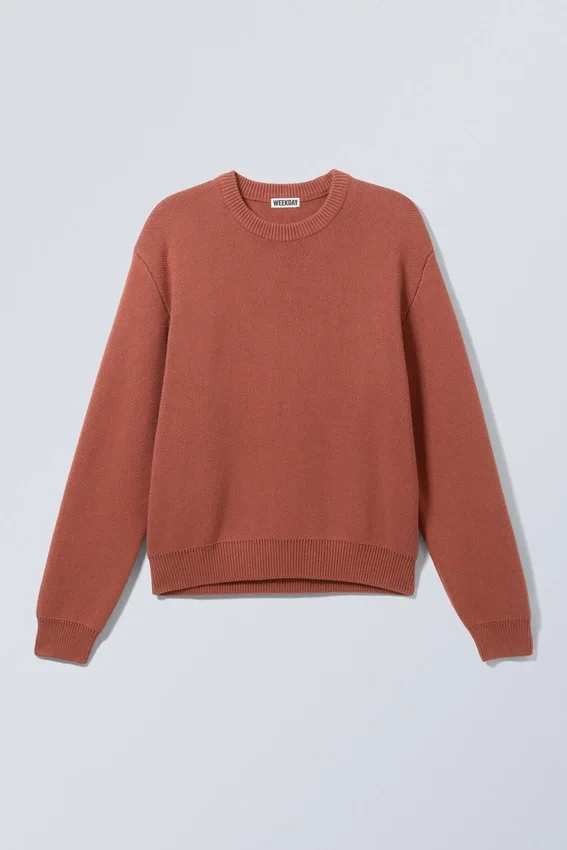 Regular Knitted Cotton Sweater – Dusty Coral Regular Knitted Cotton Sweater – Dusty Coral
