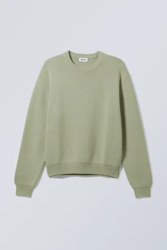Regular Knitted Cotton Sweater – Light Khaki Green