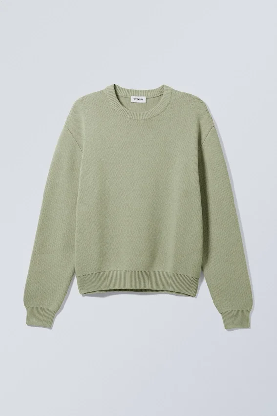 Regular Knitted Cotton Sweater – Light Khaki Green Regular Knitted Cotton Sweater – Light Khaki Green