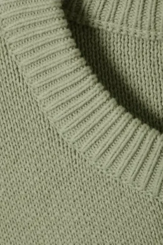 Regular Knitted Cotton Sweater – Light Khaki Green
