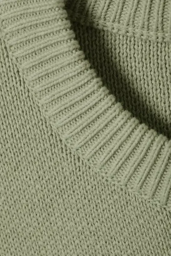 Regular Knitted Cotton Sweater – Light Khaki Green Regular Knitted Cotton Sweater – Light Khaki Green