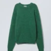 Regular Knitted Wool-Blend Sweater – Dark Green