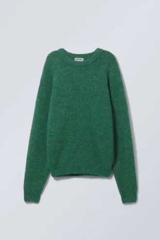 Regular Knitted Wool-Blend Sweater – Dark Green