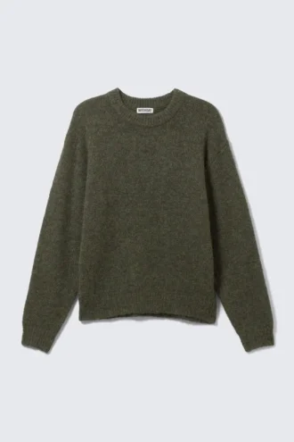 Regular Knitted Wool-Blend Sweater – Dark Green