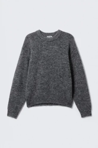 Regular Knitted Wool-Blend Sweater – Dark Grey