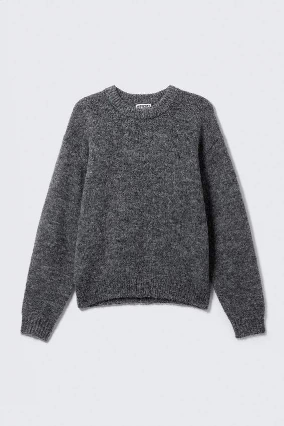 Regular Knitted Wool-Blend Sweater – Dark Grey Regular Knitted Wool-Blend Sweater – Dark Grey