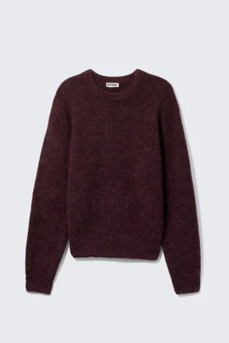 Regular Knitted Wool-Blend Sweater – Dark Red Melange