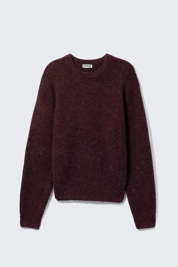 Regular Knitted Wool-Blend Sweater – Dark Red Melange Regular Knitted Wool-Blend Sweater – Dark Red Melange