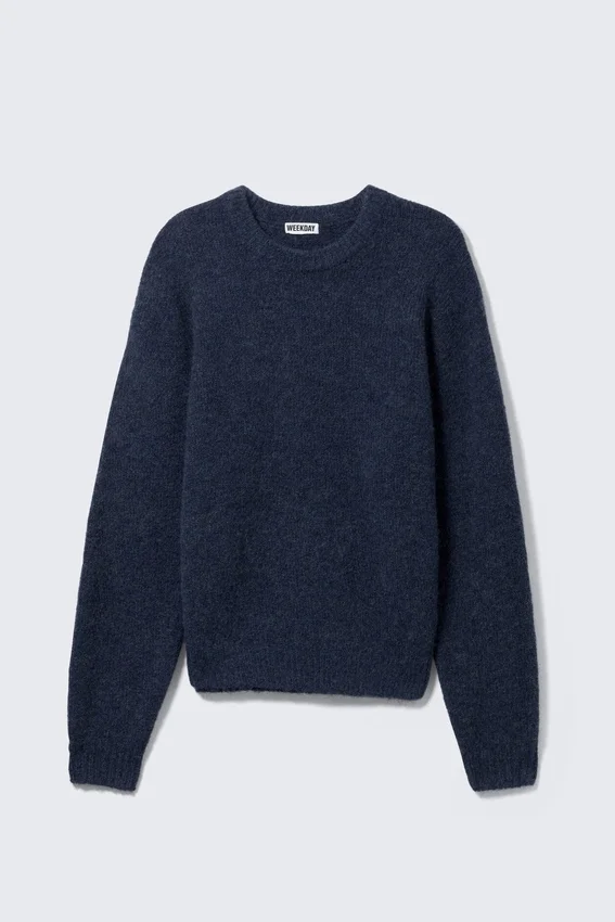 Regular Knitted Wool-Blend Sweater – Navy Blue Melange Regular Knitted Wool-Blend Sweater – Navy Blue Melange