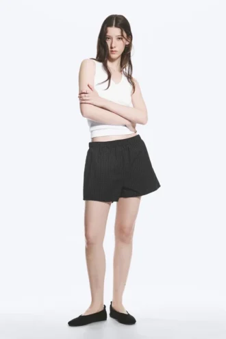 Relaxed Boxer Cotton Shorts – Checked Black