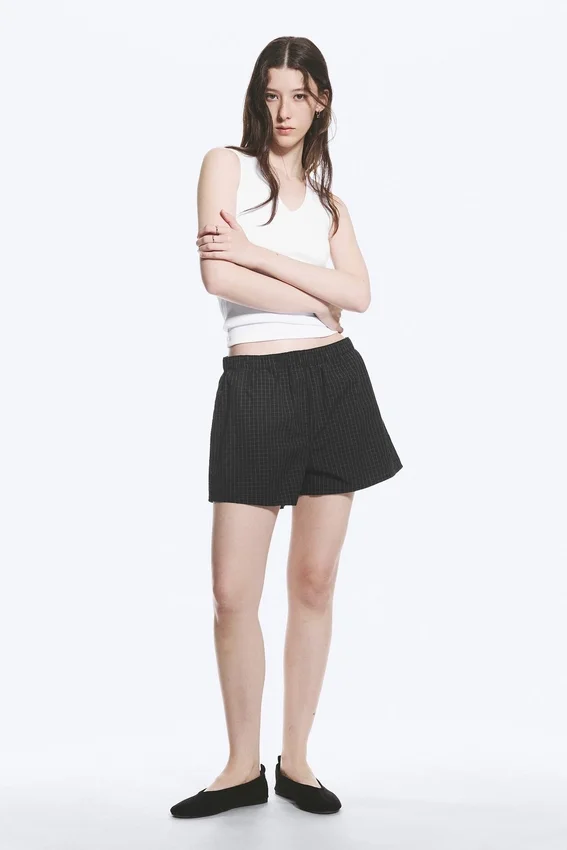 Relaxed Boxer Cotton Shorts – Checked Black Relaxed Boxer Cotton Shorts – Checked Black