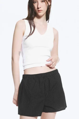 Relaxed Boxer Cotton Shorts – Checked Black