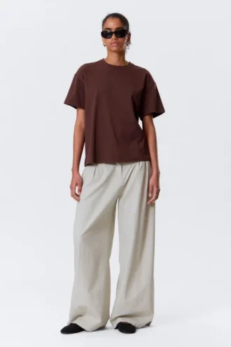 Relaxed Boxy Cotton T-Shirt – Burgundy