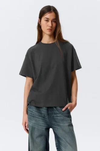 Relaxed Boxy Cotton T-Shirt – Dark Grey