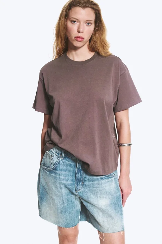 Relaxed Boxy Cotton T-Shirt – Grey Relaxed Boxy Cotton T-Shirt – Grey