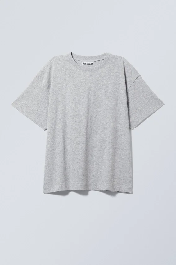Relaxed Boxy Cotton T-Shirt – Grey Melange Relaxed Boxy Cotton T-Shirt – Grey Melange