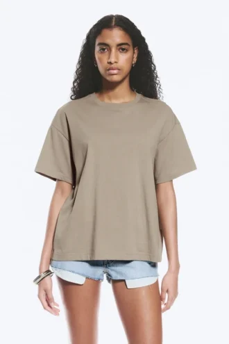 Relaxed Boxy Cotton T-Shirt – Light Mole
