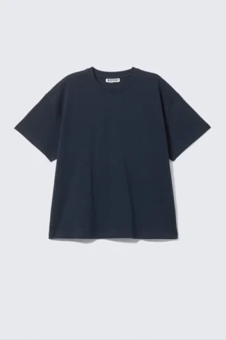 Relaxed Boxy Cotton T-Shirt – Navy Blue