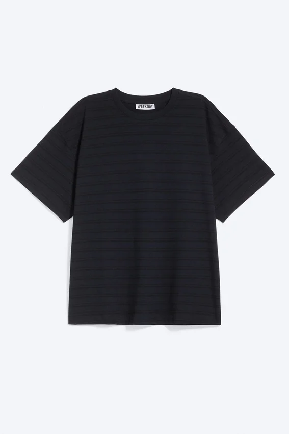 Relaxed Boxy Cotton T-Shirt – Striped Dark Blue Relaxed Boxy Cotton T-Shirt – Striped Dark Blue