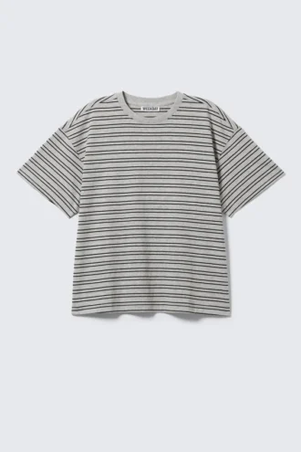 Relaxed Boxy Cotton T-Shirt – Striped Grey