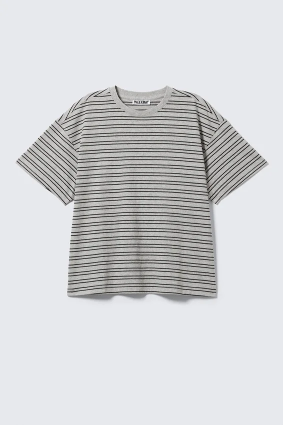 Relaxed Boxy Cotton T-Shirt – Striped Grey Relaxed Boxy Cotton T-Shirt – Striped Grey