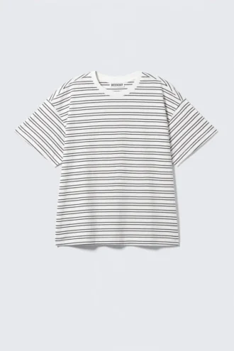 Relaxed Boxy Cotton T-Shirt – Striped White