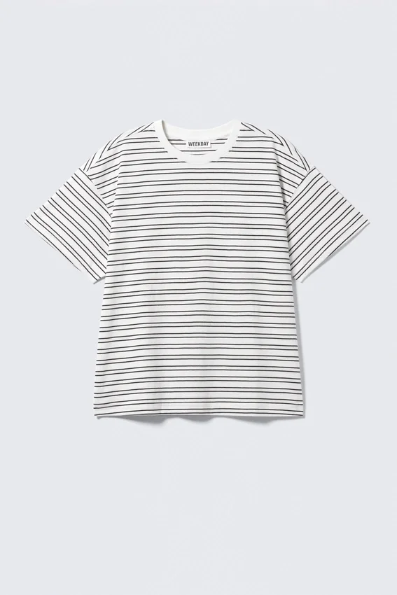 Relaxed Boxy Cotton T-Shirt – Striped White Relaxed Boxy Cotton T-Shirt – Striped White
