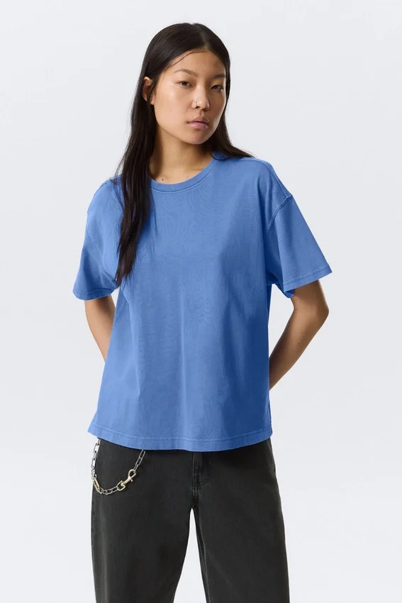 Relaxed Boxy Cotton T-Shirt – Washed Blue Relaxed Boxy Cotton T-Shirt – Washed Blue