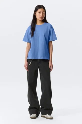 Relaxed Boxy Cotton T-Shirt – Washed Blue