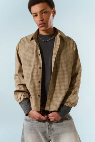 Relaxed Boxy Poplin Shirt – Beige Check